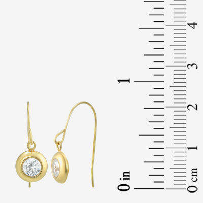 White Cubic Zirconia 14K Gold Round Drop Earrings