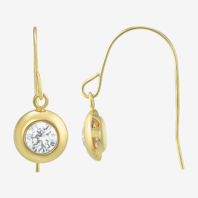 White Cubic Zirconia 14K Gold Round Drop Earrings