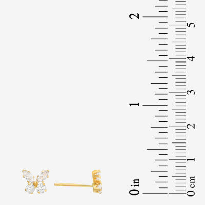 Cubic Zirconia 10K Gold 6mm Butterfly Stud Earrings