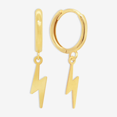 14K Gold 1/2 Inch LIghtning Bolt Hoop Earrings