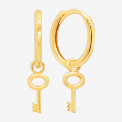 14K Gold 1/2 Inch Keys Hoop Earrings