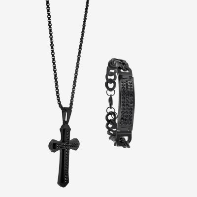 Black Cubic Zirconia Stainless Steel Cross 2-pc. Jewelry Set