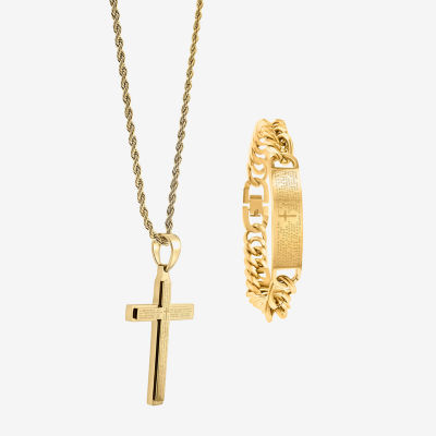 Mens Stainless Steel Cross 2-pc. Jewelry Set