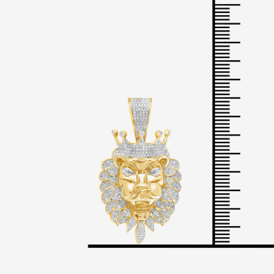 Lion Mens 1 CT. T.W. Natural White Diamond 14K Gold Over Silver Crown Pendant