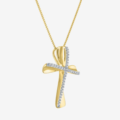 G-H / I1-I2) Womens 1/10 CT. T.W. Lab Grown White Diamond 14K Gold Over Silver Sterling Silver Cross Pendant Necklace