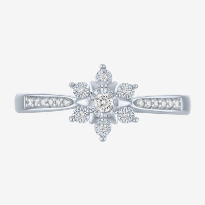 Diamond Blossom (G-H / I1-I2) Womens 1/10 CT. T.W. Lab Grown White Sterling Silver Flower Cluster Cocktail Ring