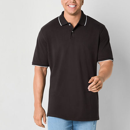 Arizona Big and Tall Mens Classic Fit Short Sleeve Polo Shirt, Large Tall, Black