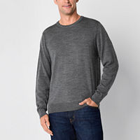 Stafford Mens Crew Neck Long Sleeve Pullover Sweater, Large, Gray