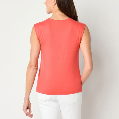 Liz Claiborne Womens Round Neck Sleeveless Blouse