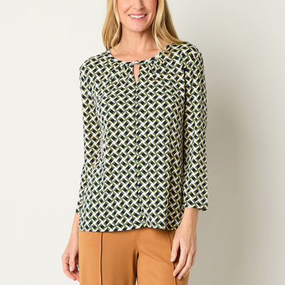 Liz Claiborne Womens Keyhole Neck 3/4 Sleeve Blouse