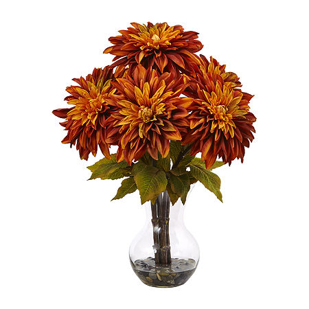 Nearly Natural 17in Faux Dahlia Floral Arrangement, One Size, Orange