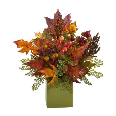 Nearly Natural Faux Maple Leaf Berry Maiden Hair Floral Arrangement