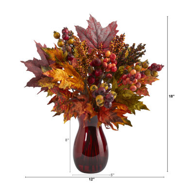 Nearly Natural 18in Faux Maple Leaf Berry Floral Arrangement