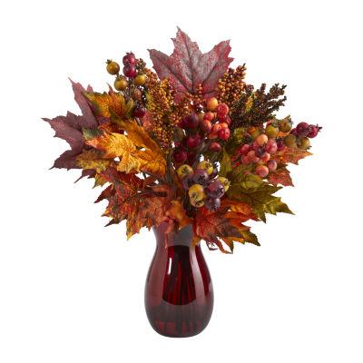 Nearly Natural 18in Faux Maple Leaf Berry Floral Arrangement