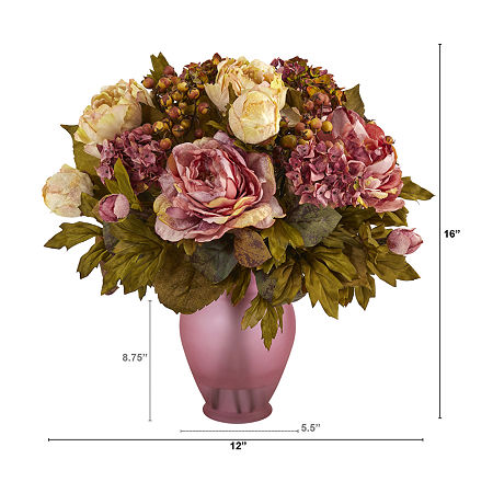 Nearly Natural 16in Faux Peony Floral Arrangement, One Size, Pink