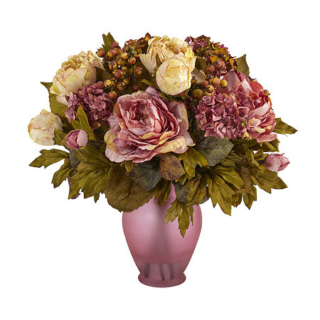 Nearly Natural 16in Faux Peony Floral Arrangement, One Size, Pink