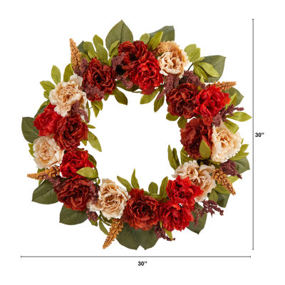 Nearly Natural 30in Harvest And Peony Faux Wreath