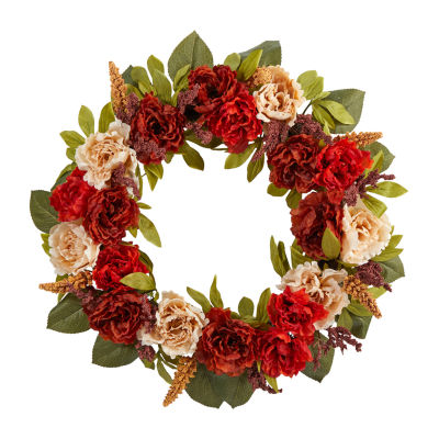 Nearly Natural 30in Harvest And Peony Faux Wreath