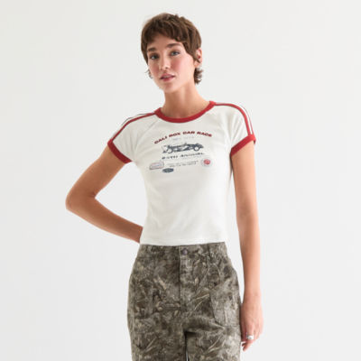Arizona Womens Crew Neck Short Sleeve Juniors Graphic T-Shirt
