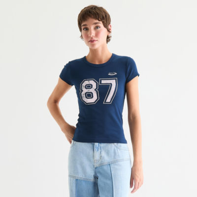 Arizona Womens Crew Neck Short Sleeve Juniors Graphic T-Shirt