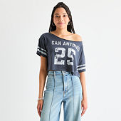 Arizona Off The Shoulder Womens Juniors Short Sleeve T-Shirt