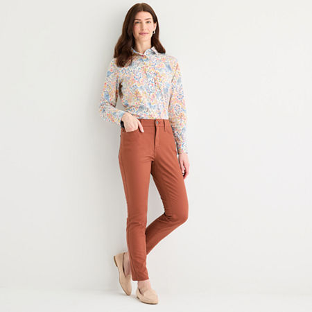 St. John's Bay Womens Mid Rise Skinny Fit Jean, 4 Petite, Brown