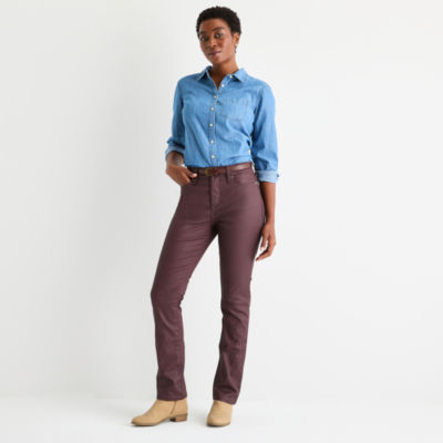 St. John's Bay Womens Mid Rise Coated Straight Leg Jean