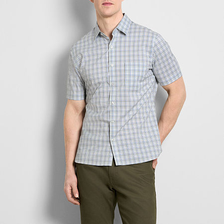 Van Heusen Mens Everyday Defense Stain Shield Stretch Fabric Wrinkle Free Short Sleeve Slim Fit Button-Down Shirt, Medium, White
