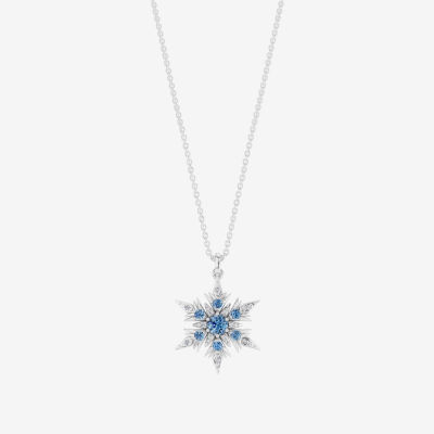 Enchanted Disney Fine Jewelry Womens 1/10 CT. T.W. Genuine Blue Topaz Sterling Silver Snowflake 18 Inch Pendant Necklace