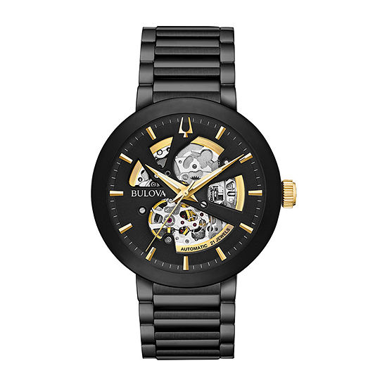 Bulova Modern Futuro Mens Automatic Black Stainless Steel Bracelet Watch 98a203