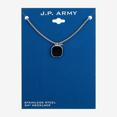 J.P. Army Stainless Steel 24 Inch Box Square Pendant Necklace