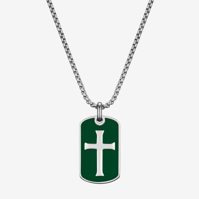 J.P. Army Stainless Steel 22 Inch Box Cross Dog Tag Pendant Necklace