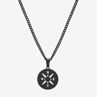 J.P. Army Compass Stainless Steel 24 Inch Curb Round Pendant Necklace