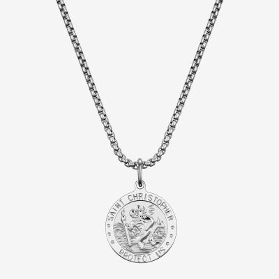 J.P. Army Saint Christopher Stainless Steel 22 Inch Box Round Pendant Necklace