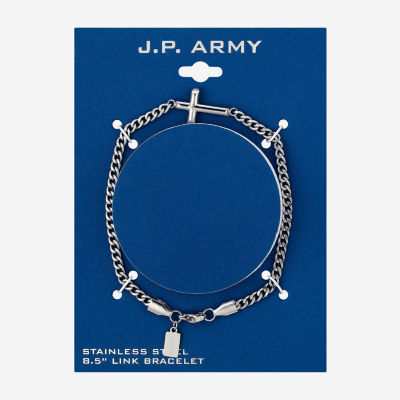J.P. Army Stainless Steel 8 1/2 Inch Curb Cross Chain Bracelet