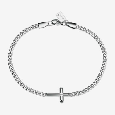 J.P. Army Stainless Steel 8 1/2 Inch Curb Cross Chain Bracelet