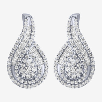 Diamond Blossom Womens 1 CT. T.W. Natural White Diamond 10K White Gold Pear Drop Earrings