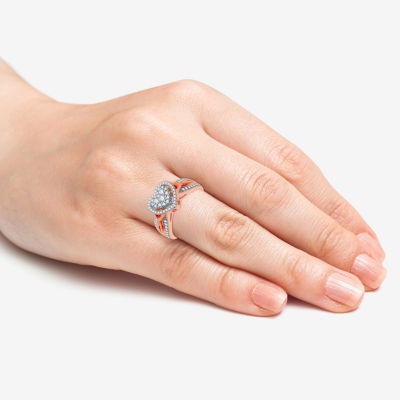 I Said Yes (H-I / I1) Womens 1/2 CT. T.W. Lab Grown White Diamond 14K Rose Gold Over Silver Sterling Heart Side Stone Crossover Engagement Ring