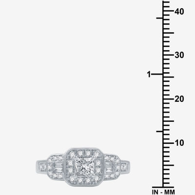 I Said Yes (H-I / I1) Womens 3/4 CT. T.W. Lab Grown White Diamond Sterling Silver Side Stone Halo Engagement Ring