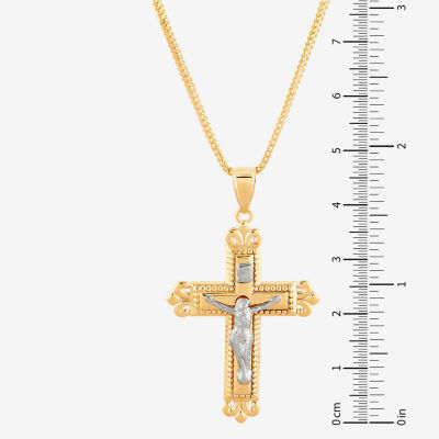 Unisex 14K Two Tone Gold Cross Pendant Necklace