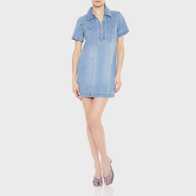 Forever 21 Denim Q-Zip Bodycon Dress Womens Short Sleeve Juniors