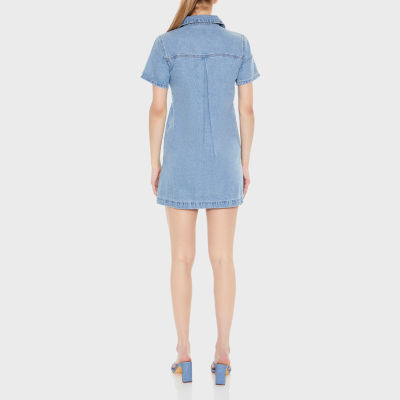 Forever 21 Denim Q-Zip Bodycon Dress Womens Short Sleeve