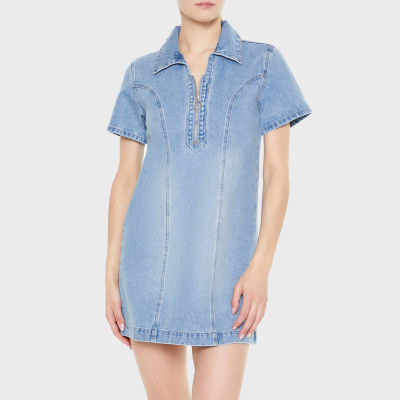 Forever 21 Denim Q-Zip Bodycon Dress Womens Short Sleeve Juniors