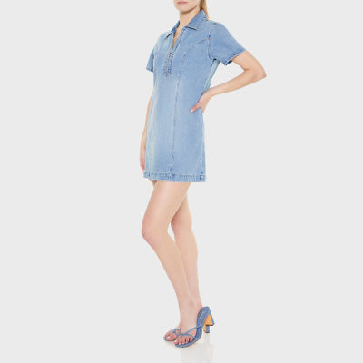 Forever 21 Denim Quarter Zip Womens Short Sleeve Bodycon Dress Juniors