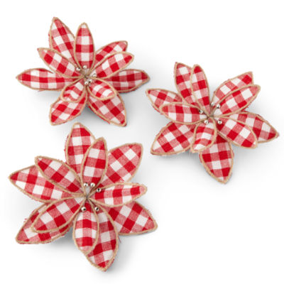 North Pole Trading Co. Red Gingham Poinsettia Clip Set 3-pc. Christmas Clips