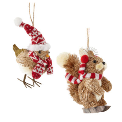 North Pole Trading Co. Sisal Bird And Squirrel Set 2-pc. Christmas Ornament