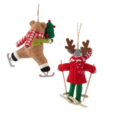 North Pole Trading Co. Skating Bear And Skiing Deer Set 2-pc. Christmas Ornament