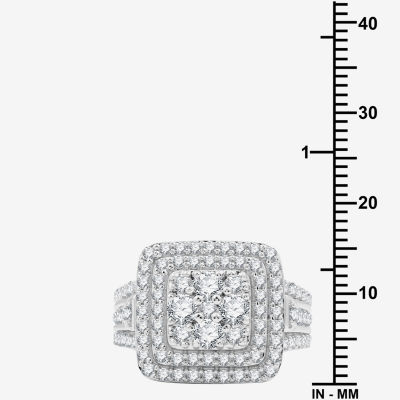 Womens 2 CT. T.W. Lab Grown White Diamond Sterling Silver Cushion Side Stone Cocktail Ring