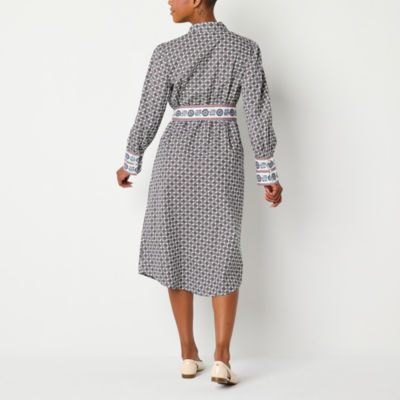 St. John's Bay Womens Long Sleeve Midi Shirt Dress