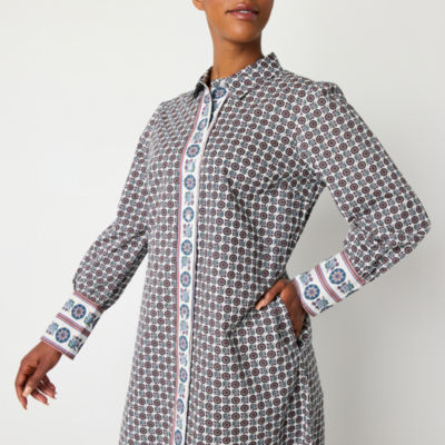 St. John's Bay Womens Long Sleeve Midi Shirt Dress